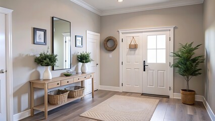 Fototapeta premium Simple and inviting entryway with neutral colors and clean lines , minimalist, welcoming, modern, home decor, hallway
