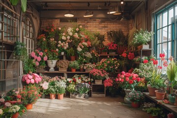 Flower store shop building with fresh floral decoration
