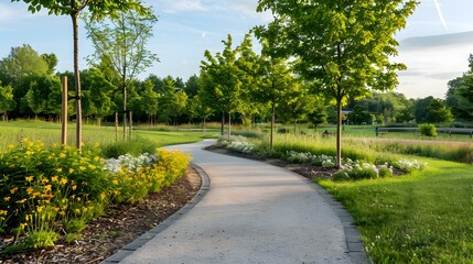 Obraz premium A paved path in a modern park