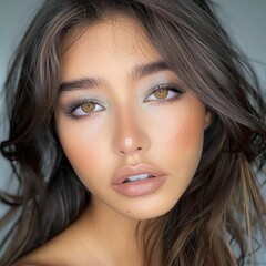 Fototapeta premium A female model with professional makeup on empty isolated background