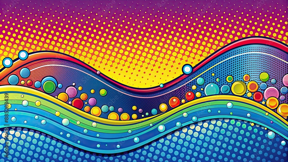 Poster abstract background with colorful waves, dots, and bubbles in comic style , abstract, background, co