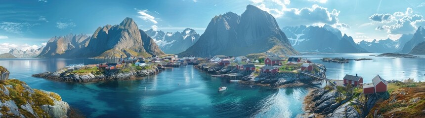 Obraz premium Picturesque Village Nestled Among Majestic Mountains