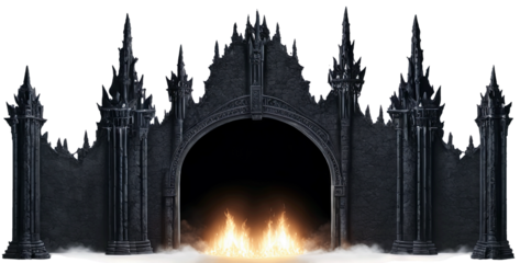 Dark hell gate in fire. isolated transparent background