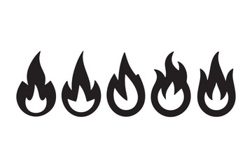 Fire Icon Collection Flat Style Flame Symbols and Bonfire Silhouettes - Stock Vector Set