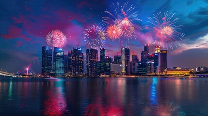 Fireworks over a city skyline