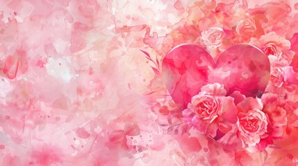 Wedding Invitation Flowers. February 14, Watercolor Pink Love Heart Design for Banner