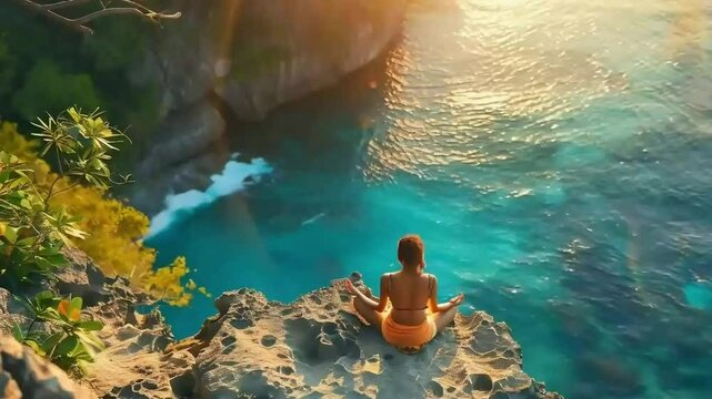 Meditation on Cliffside at Sunset