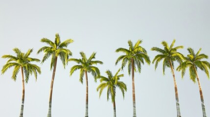 Tropical Palm Trees Against Clear Sky Background
