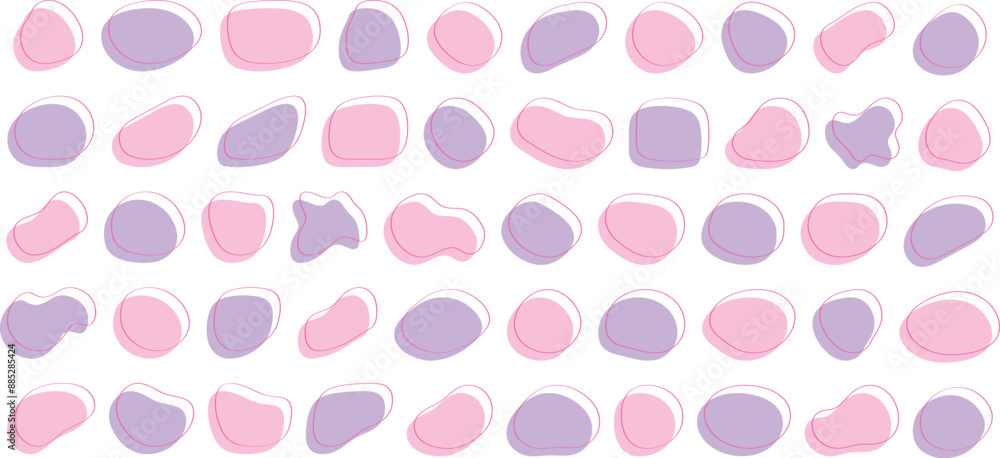 Wall mural かわいい抽象的な流体シェイプの楕円フレーム　ベクター　ピンク　紫　set of cute abstract shapes.vector loose frame.abstract wave on bac