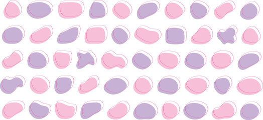 かわいい抽象的な流体シェイプの楕円フレーム　ベクター　ピンク　紫　Set of cute abstract shapes.Vector loose frame.Abstract Wave on Background. Vector Illustration.