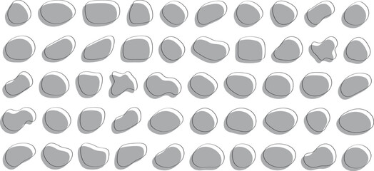 Fototapeta premium かわいい抽象的な流体シェイプの楕円フレーム ベクター 白黒 グレー Set of cute abstract shapes.Vector loose frame.Abstract Wave on Background. Vector Illustration.