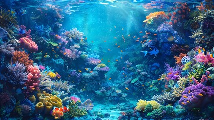 Fototapeta premium Vibrant Underwater Coral Reef Scene.