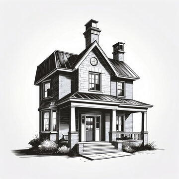 recommend clip art: black and white vector illustration of a house
                    