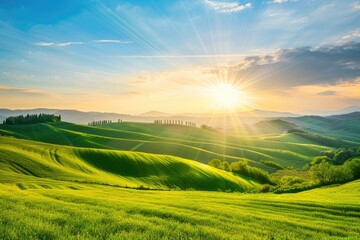 Obraz premium Sunrise over Rolling Green Hills