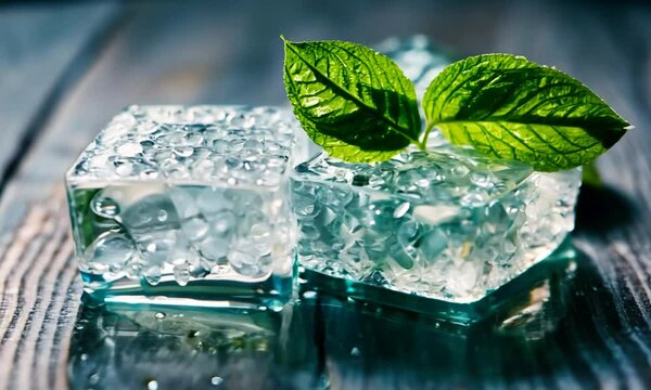 ice cubes with leaves plant