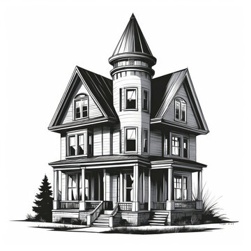 recommend clip art: black and white vector illustration of a house
                    