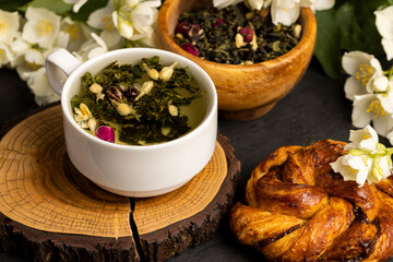 fresh green tea with the aroma and flowers of white jasmine