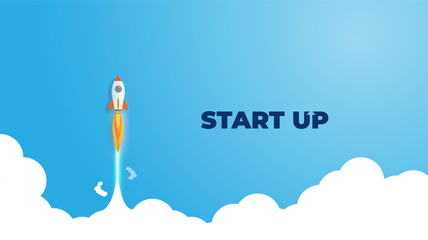 Business start up concept, startup business project, financial planning concept with rocket launch vector illustration,	