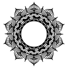 Doodle mandala decoration inspired by wheels fence and flower line illustration that can be used for sticker, scrapbook, icon, decorative, e.t.c with aesthetic black color