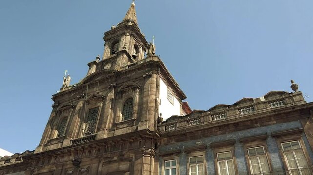 PORTO, PORTUGAL - APRIL 12 2017: Church of Trinity is church in city of Porto in Portugal, located in Praca da Trindade behind building of City Hall of Porto.