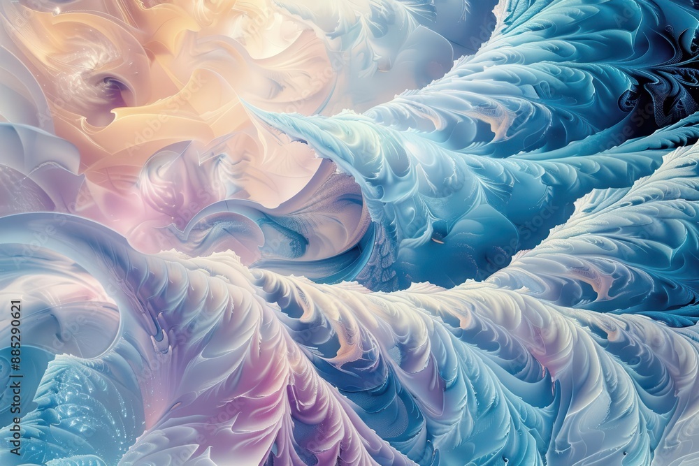 Wall mural ethereal fractal artwork in cool pastel tones intricate flowing patterns create sense of infinite de