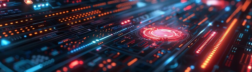 Obraz premium Abstract cyberpunk background with glowing red and blue lights.