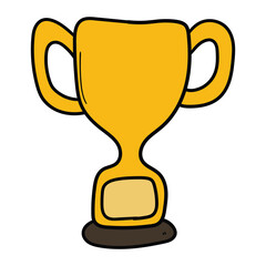 Hand drawn cartoon gold trophy on a white background.