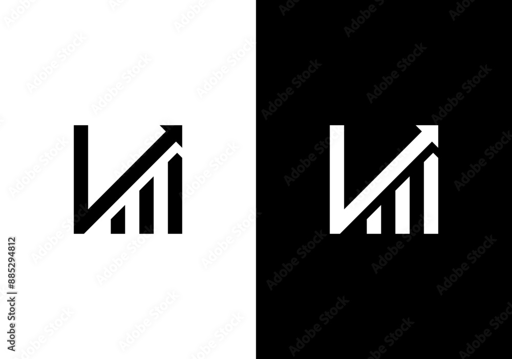 Poster bar chart icon logo vector with up arrow concept.