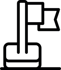 Black and white line art icon of a flag waving in the wind on a stand