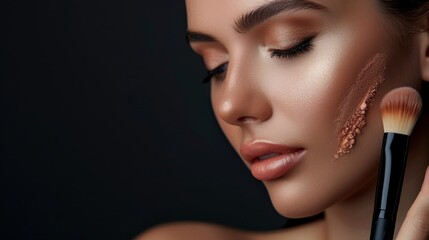 Fototapeta premium Professional demonstrating powder application, Makeup techniques, Flawless matte finish