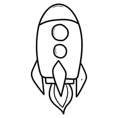 Hand drawn doodle rocket or spaceship on white background.