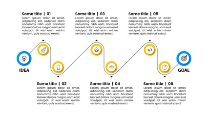 Infographic template. Business concept with 6 steps from idea to goal