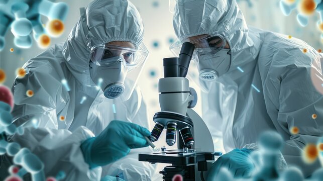 Medical Researchers Studying Anatomical Slides Through Microscope for Disease Research, Generative Ai