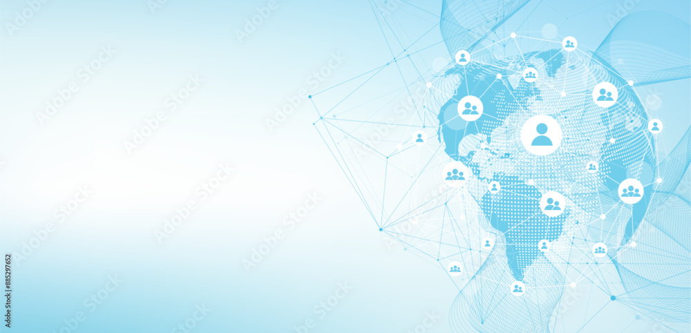 Aufkleber Global network connection concept. Big data visualization. Social network communication in the global computer networks. Internet technology. Business. Science. Vector illustration