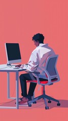 man home office working with laptop computer minimalistic style