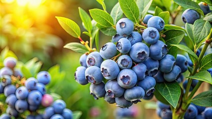 Fototapeta premium Fresh blueberries on a bush ready to be picked, blueberries, bush, ripe, fruit, picking, farm, organic, harvest, agriculture, juicy