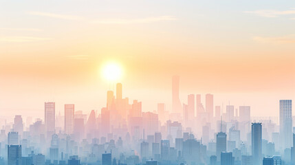 Fototapeta premium City skyline outlined at sunrise in metropolitan motion.