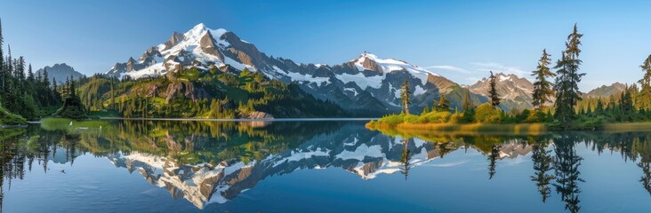 Mountain Lake Reflections with Snowy Peaks