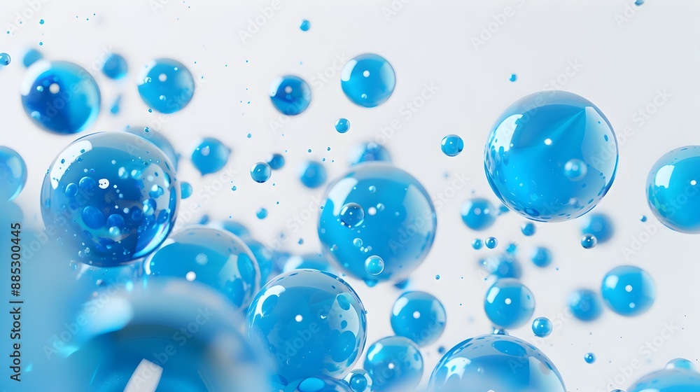Poster mesmerizing iridescent bubbles floating in airy liquid sphere backdrop