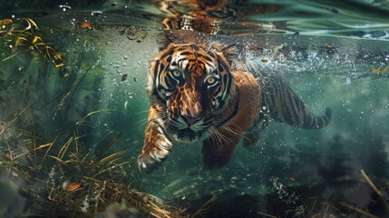 Tiger Swimming Underwater