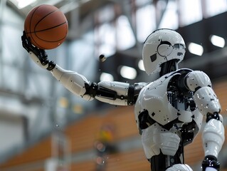 White robot basketball shootout