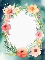 Fototapeta premium A blank wedding invitation adorned with a watercolor floral frame