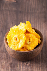 Dried pineapple in a bowl. Dried fruits. 