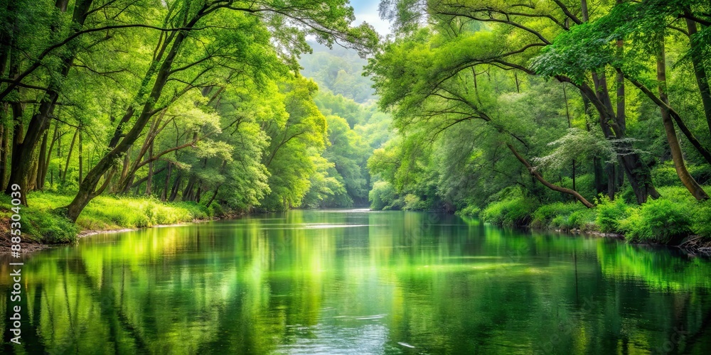 Canvas Prints Serene river flowing through lush green forest , nature, landscape, trees, water, peaceful, tranquil, scenic, outdoors