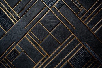 Abstract geometric design with black and gold leather textures creating a luxurious and modern background. Generated AI