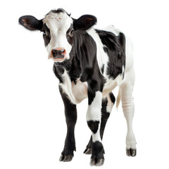 A young fluffy calf, cow, looking at the camera, with clean fur, transparent PNG no background