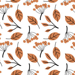Obraz premium Autumn fall thanksgiving day seamless pattern with cute leaves, things, pumkins. Harvest decoration design. Square background with leaves, acorns, nuts.