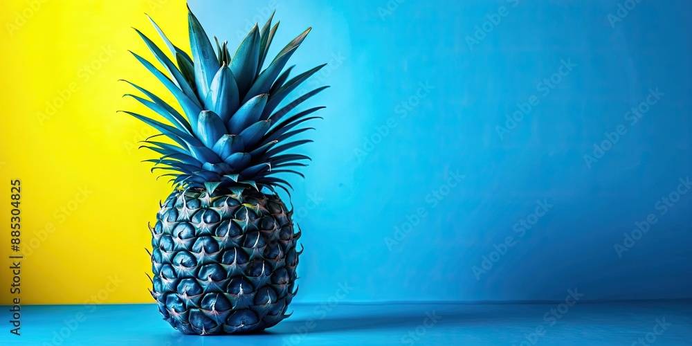 Wall mural Pineapple standing against a vibrant yellow background, pineapple, tropical, fruit, yellow, vibrant, background, fresh, juicy