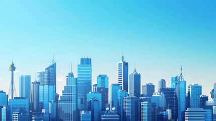 Obraz premium A modern city skyline with iconic landmarks and a clear blue sky