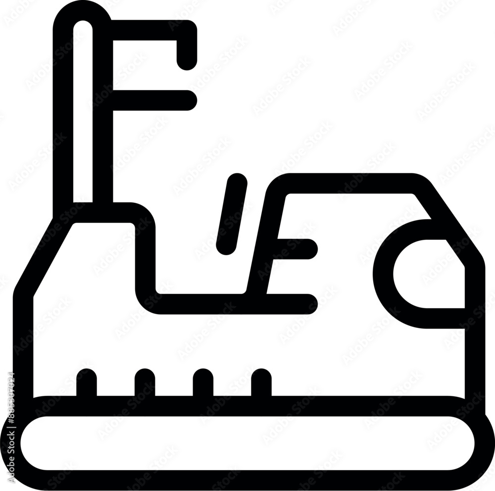 Poster black outline icon of a hovercraft floating over a thin line, representing the surface it travels on